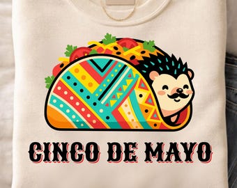 Cinco de Mayo Hedgehog Taco PNG, Cute Funny Animal Fiesta Design, Mexican Holiday Cartoon, Colorful Kawaii Party Graphic