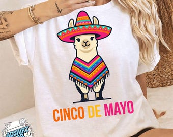 Cinco De Mayo Mexican Llama PNG, Funny Fiesta Llama Design, Cute Colorful Sombrero Llama, Mexico Party Shirt Graphic