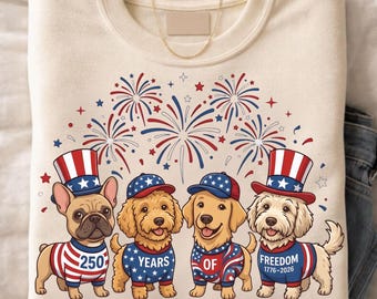 250 Years of Freedom Dogs PNG, Patriotic Pet Design, Independence Day Puppy Lovers Digital Download, Vintage Retro USA 4th of July Dog Svg