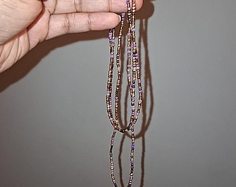 Purple Brown Goddess Waist Beads 40 inch Elastic Band