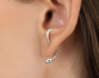Sterling Silber Schlange Ohrringe, einzigartige Schlange Hoop Ohrringe, Minimalist Statement Schmuck, zierliche Tier inspirierte Ohrringe