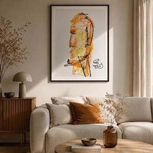 Abstrakte Kunst, Porträt Digital, Wanddeko, Orange, minimalistisches Poster, moderne Kunst, Gesicht, Abstract Portrait, Wohnzimmer Deko