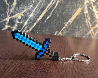 Pixel Sword Keychain, Minecraft inspired Pixel Art Keyring, Backpack pendant