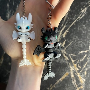 Toothless, Light Fury Dragon Keychain | Cute Dragon Keyring | Fantasy Dragon Gift | Backpack Charm
