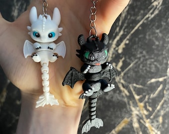 Toothless, Light Fury Dragon Keychain | Cute Dragon Keyring | Fantasy Dragon Gift | Backpack Charm