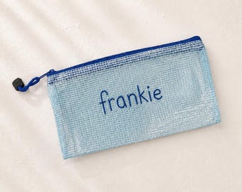 Personalized Handwritten Name Small Mesh Pencil Pouch | Custom Kids Handwriting Zipper Bag | School Supply Case | Travel Organizer