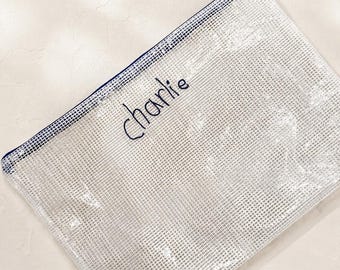 Personalized Handwritten Name Large Mesh Pencil Pouch | Custom Kids Handwriting Zipper Bag | School Supply Case | Travel Organizer