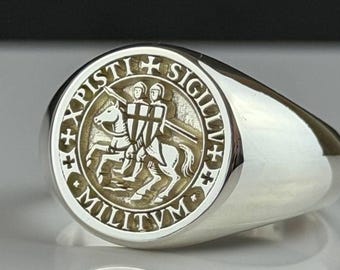 Sterling Silver Knights Templar Signet Ring – Medieval Crusader Brotherhood Symbol