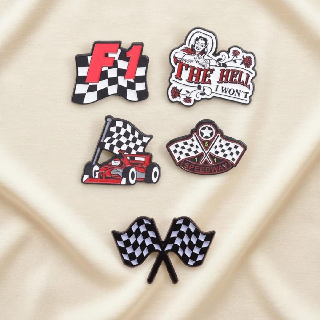 Pin Racing Team Racing Enamel Pin Set, F1 Checkered Flag Lapel Pins, Race Car Speedway ...