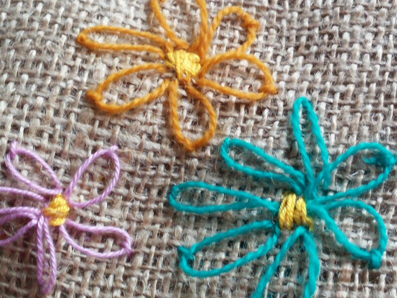 Black Lace Trim SUMMER SALE Flowered Burlap Bag Burlap Rope Closure 1inch Black Lace 3 Hand Embroyered Flowers, 4x7 inches