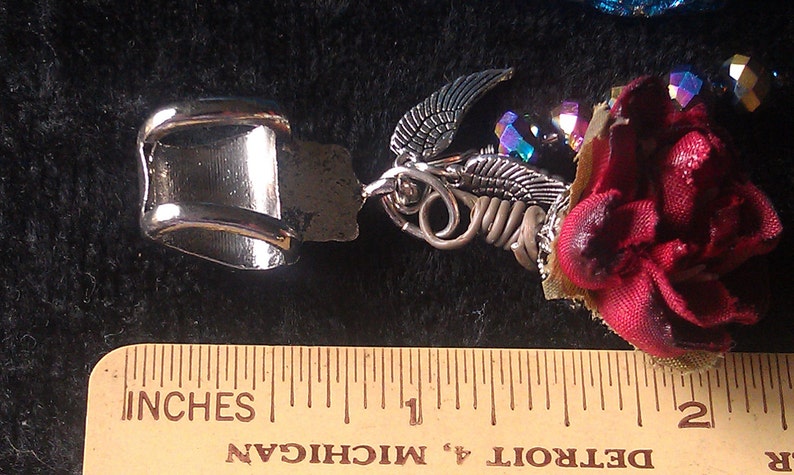 Pair of Silver Wings European Style Bead SUMMER SALE Tibetan Silver Skull Iridescent Crystals Silk Wire Wraped Rose Ships From USA