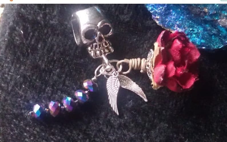 Pair of Silver Wings European Style Bead SUMMER SALE Tibetan Silver Skull Iridescent Crystals Silk Wire Wraped Rose Ships From USA