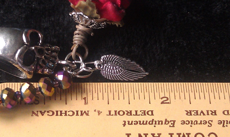 Pair of Silver Wings European Style Bead SUMMER SALE Tibetan Silver Skull Iridescent Crystals Silk Wire Wraped Rose Ships From USA