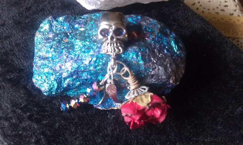 Pair of Silver Wings European Style Bead SUMMER SALE Tibetan Silver Skull Iridescent Crystals Silk Wire Wraped Rose Ships From USA