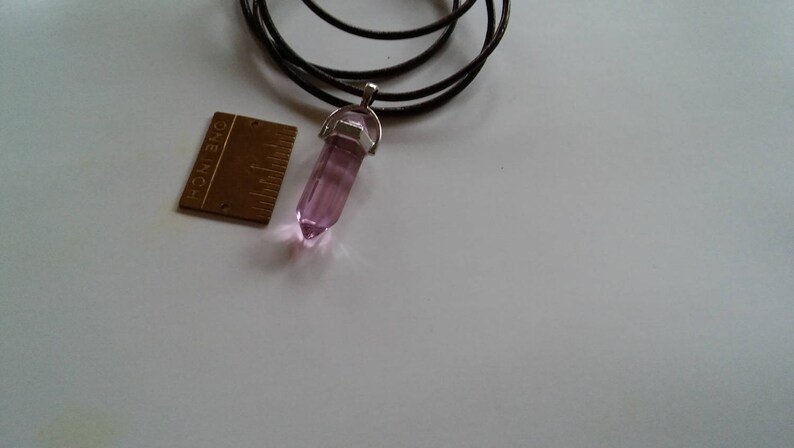 SUMMER SALE Pink Quartz Crystal Necklace 26in Adjustable Leather Cord,12 to 26in,or Wear as A Wrap Bracelet,Pink Quartz Measures 35x12mm,Si