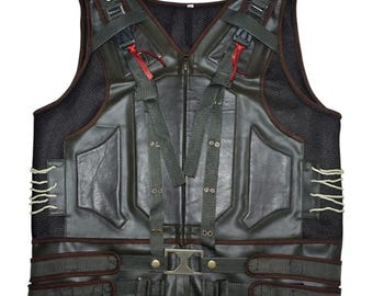 Men’s Tactical Green Faux Leather Vest – Military Combat Biker Halloween Outfit.