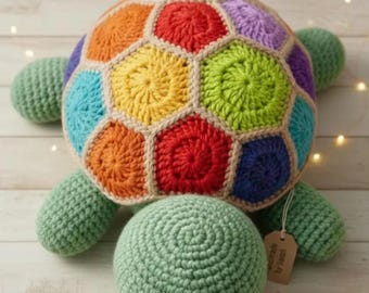 Crochet Turtle Pattern Amigurumi PDF, Large Stuffed Turtle Plush Tutorial, Pentagon Patch Shell Toy, Nursery Decor Gift, Instant Download