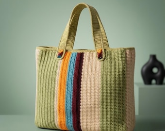 Crochet Tote Bag Pattern, Striped Shoulder Bag PDF, Large Market Bag Crochet Pattern, Boho Handbag DIY, Everyday Summer Bag,Instant Download