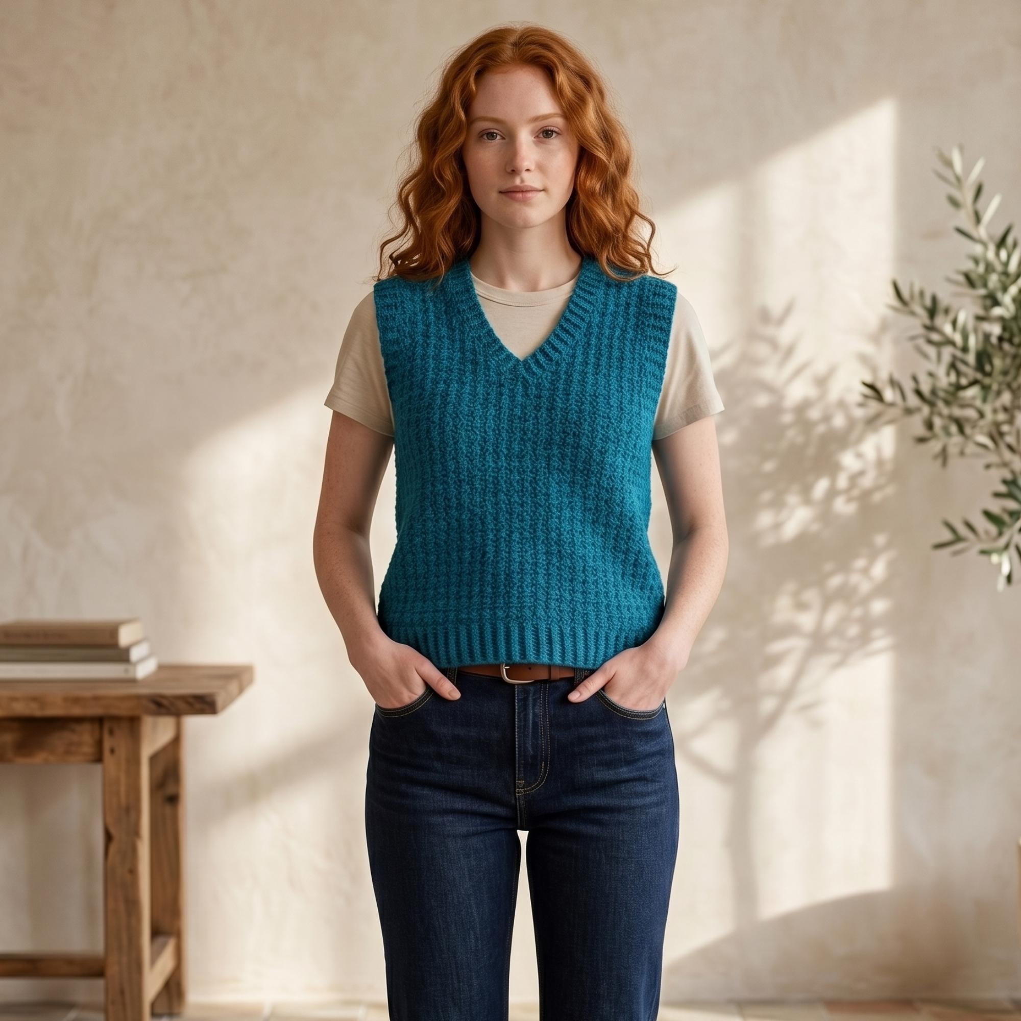 V-Neck Sweater Vest Crochet Pattern, XS-5XL