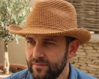 Modèle de chapeau Fedora au crochet PDF | Modèle au crochet de chapeau de cowboy | Chapeau de soleil pour homme et femme | Tutoriel de crochet adapté aux débutants, téléchargement immédiat