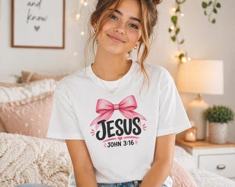 Camiseta con lazo de Jesús Juan 3:16, camiseta cristiana para adolescentes, diseño gráfico de Bella Canvas.