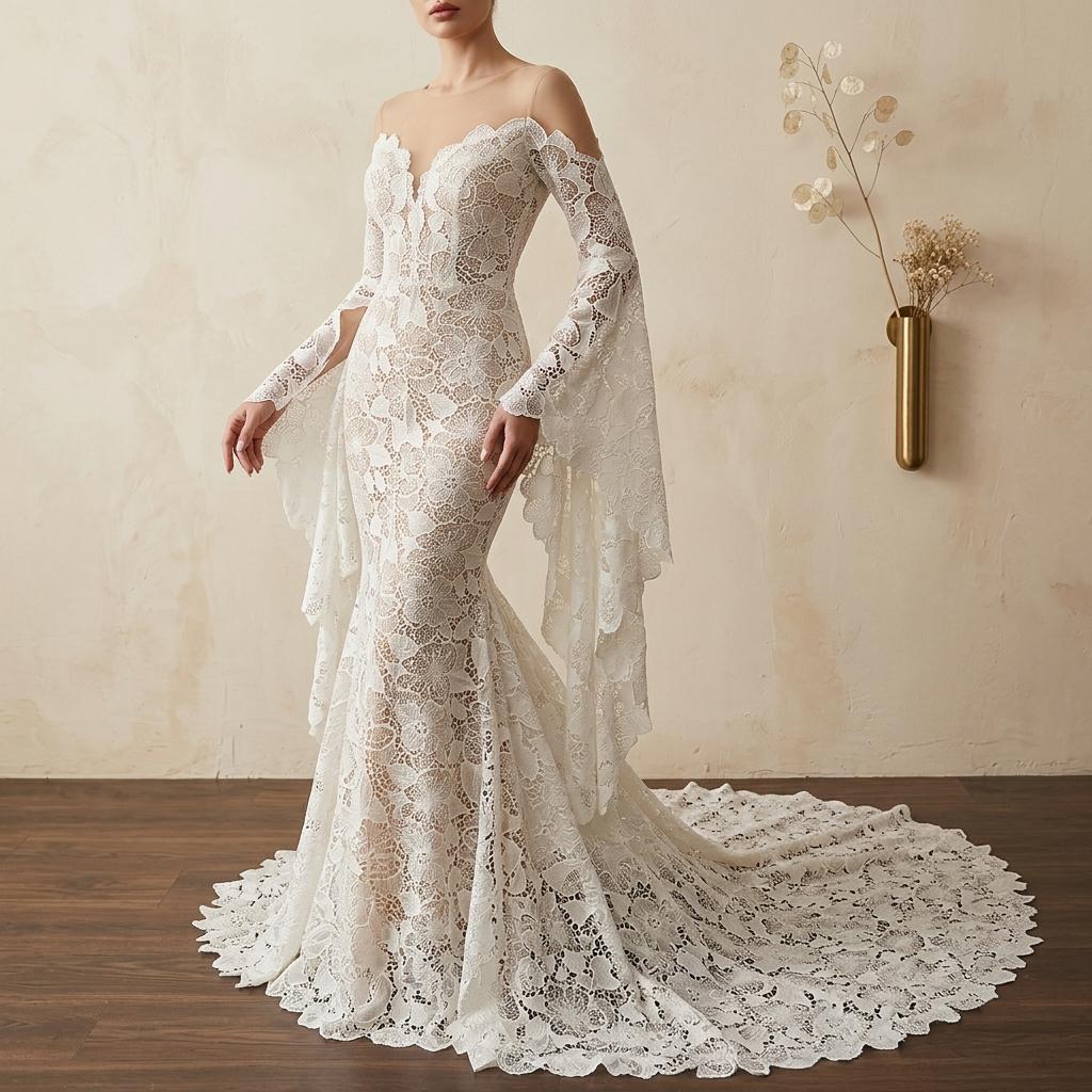 Long Sleeve Lace Mermaid Wedding Dress - Etsy