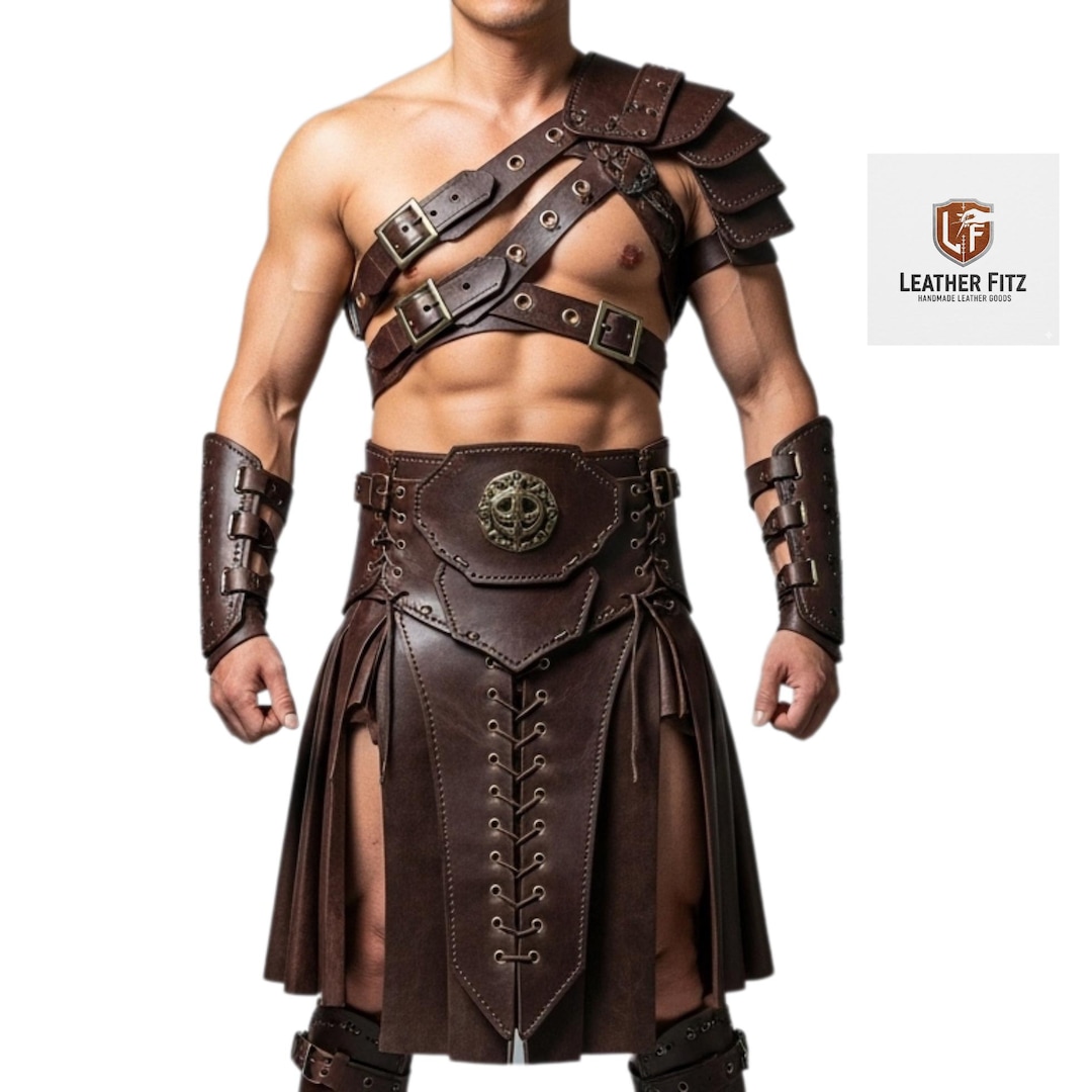 Brown Leather Roman Gladiator Costume LARP Cosplay Warrior Suit - Etsy