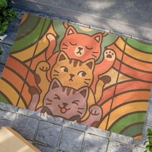 Willkommen Mensch Katze Illustration Türmatte | Lustiger Haustierliebhaber Kokosmatte