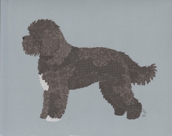 Barbet handmade original cut paper collage dog art all colors available