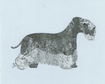 Cesky Terrier handmade original cut paper collage dog art