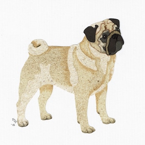 Pug handmade original cut paper collage dog art black & fawn available
