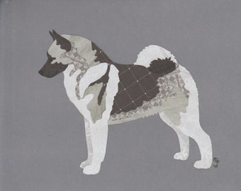 Norwegian Elkhound handmade original cut paper collage dog art