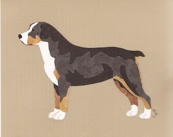 Entlebucher Mountain Dog handmade original cut paper collage dog art