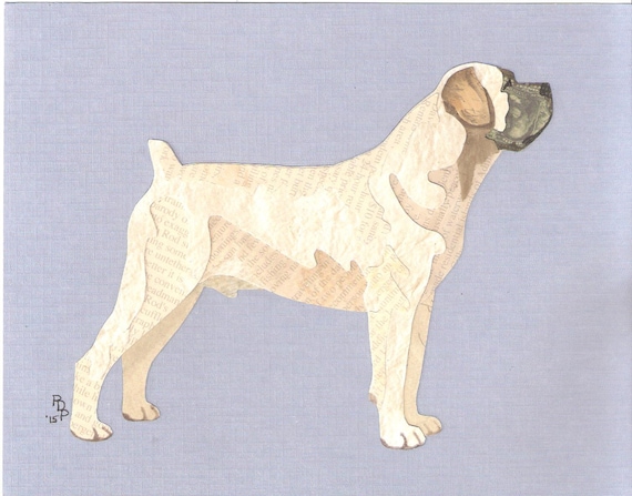 Boerboel Handmade Original Cut Paper Collage Dog Art