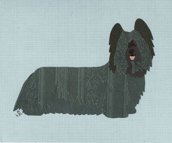 Skye Terrier handmade orignal cut paper collage dog art