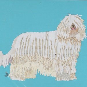 Komondor handmade original cut paper collage dog art