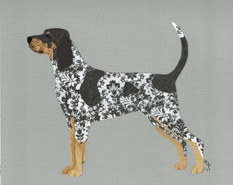 Bluetick Coonhound handmade original cut paper collage dog art