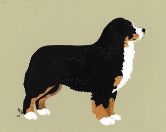 Bernese Mountain Dog handmade original cut paper collage dog art