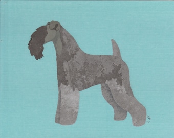 Kerry Blue Terrier handmade original cut paper collage dog art