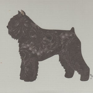 Bouvier des Flanders ręcznie robiony oryginalny papier cięty kolaż sztuka psa naturalne uszy dostępne