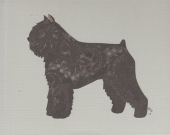 Bouvier des Flanders handmade original cut paper collage dog art natural ears available