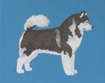 Alaskan Malamute handmade original cut paper collage dog art all colors available