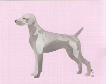Weimaraner handmade original cut paper collage dog art natural tail available