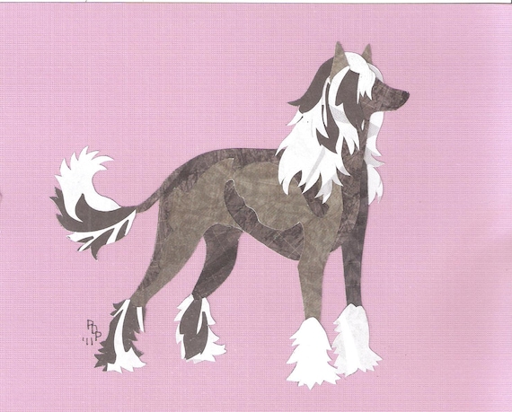Chinese Crested (Hairless, Powderpuff) handmade original cut paper collage dog art all colors available