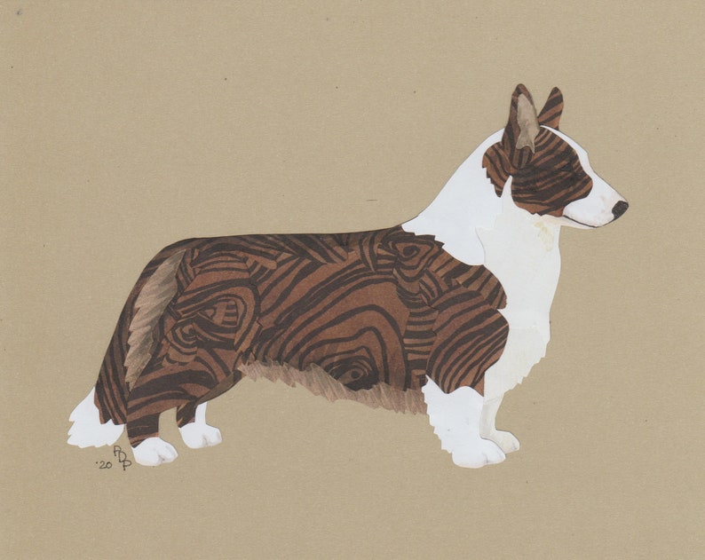 Welsh Corgi Cardigan handmade original cut paper collage dog art all colors available image 1