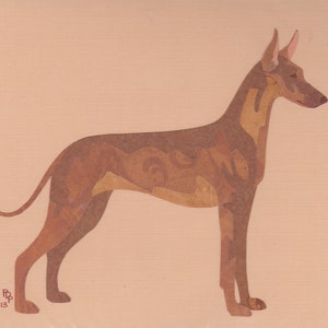 Pharaoh Hound handmade original cut paper collage dog art