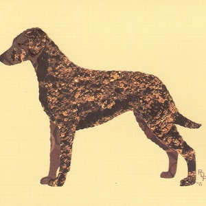 Curly Coated Retriever handmade original cut paper collage dog art black available too