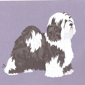 Tibetan Terrier handmade original cut paper collage dog art all colors available