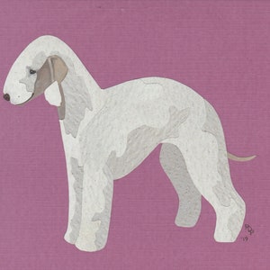Bedlington Terrier handmade original cut paper collage dog art