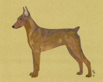 German Pinscher handmade original cut paper collage dog art